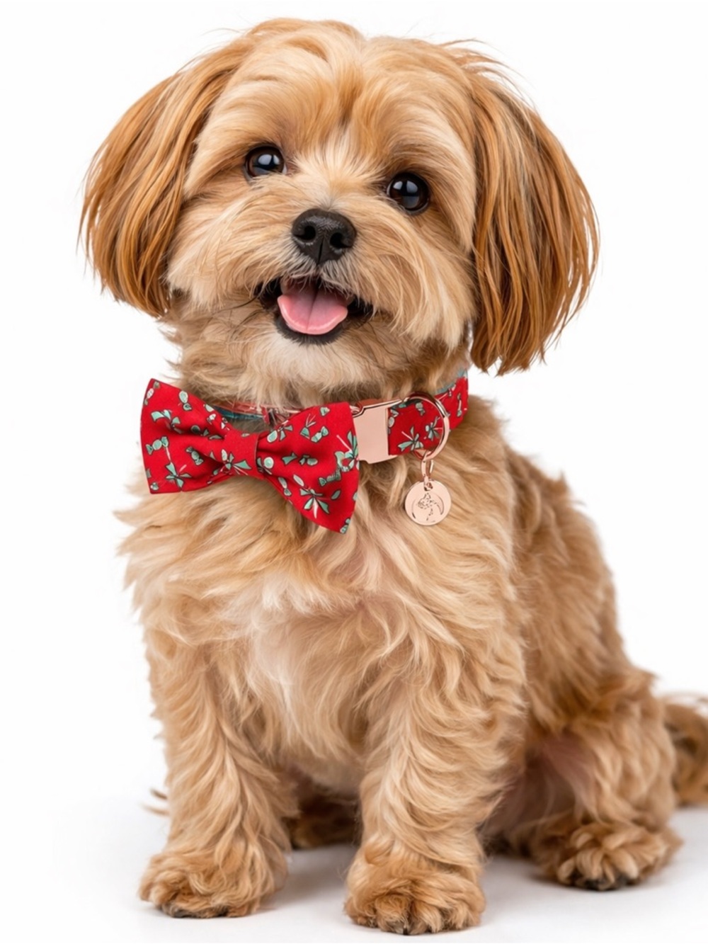 Red Candy Print Dog Collar S/M w Detachable Bow Tie Rose Gold NWT Cute